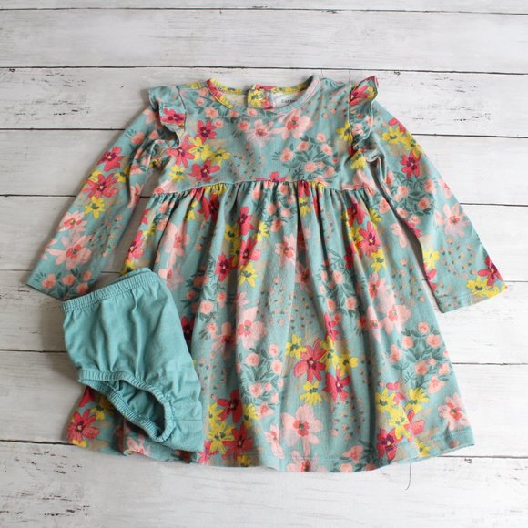Carter's Baby Girl's Dress Size 18 Months Vintage Blue Pink Yellow Floral - Picture 3 of 5